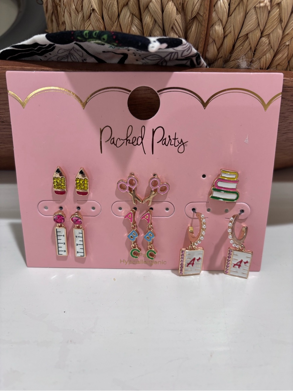 NWT Packed Party Kids Pink School-Themed Earring Set by Packed Party